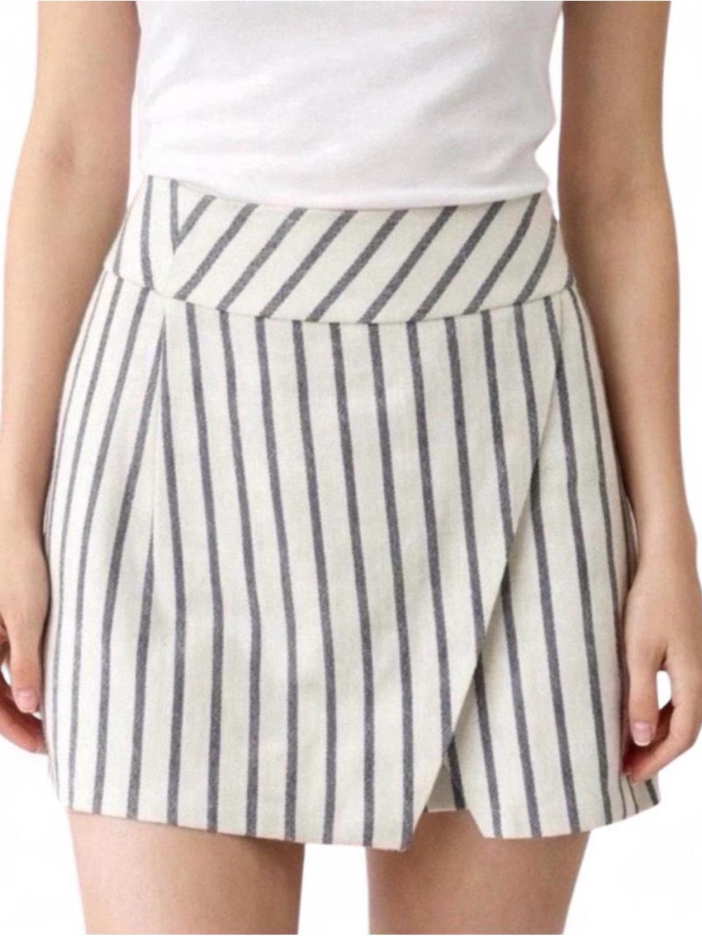 J. Crew Striped Wrap-Front Mini Linen Skirt in White and Gray